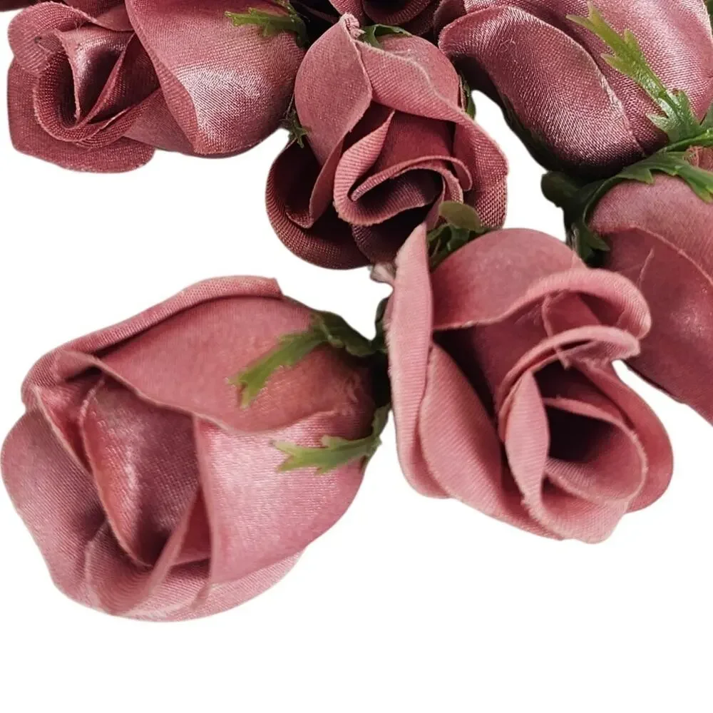 50 Mauve Pink Satin Rose Buds Stemless Wedding Floral Craft DIY 2 inch